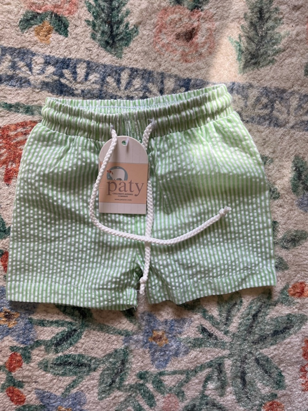 Paty Kids' Green Stripe Swim Trunks